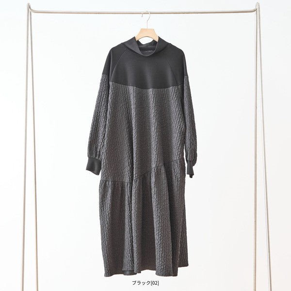 ワンピース バルーンスリーブ 異素材切替 ゆったり 体型カバー モード 秋冬 L LL