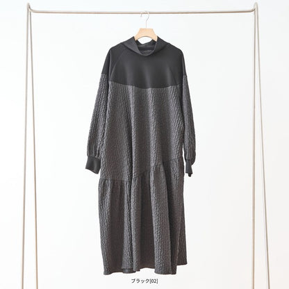 ワンピース バルーンスリーブ 異素材切替 ゆったり 体型カバー モード 秋冬 L LL