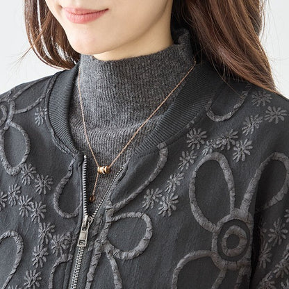 ジャケット ブルゾン ふくれジャガード 花柄 異素材 ギャザー袖 すっきり 秋冬 M L