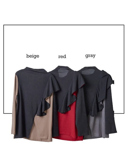 プルオーバー カットソー 異素材 切替 アシンメトリー ゆったり 体型カバー 秋 冬 M L