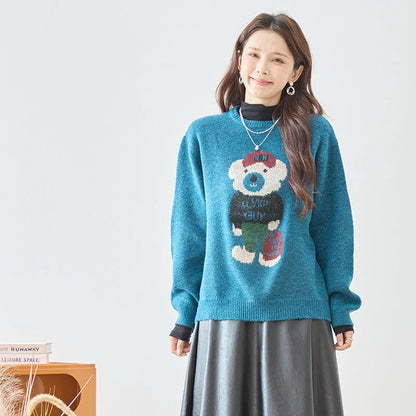 トップス ニット プルオーバー クマモチーフ ゆったり 体型カバー 秋 冬 M L