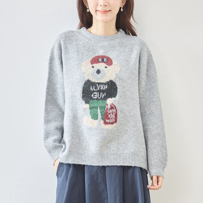 トップス ニット プルオーバー クマモチーフ ゆったり 体型カバー 秋 冬 M L