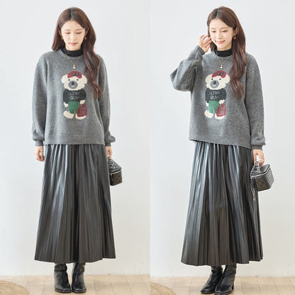トップス ニット プルオーバー クマモチーフ ゆったり 体型カバー 秋 冬 M L