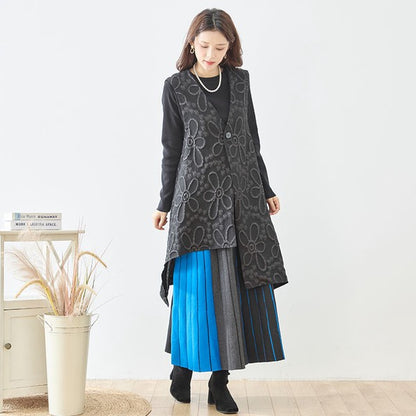ベスト ロングベスト ふくれジャガード 花柄 アシンメトリー すっきり 秋冬 M L