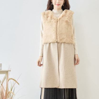 ベスト ロング ジレ アウター ファー 異素材 切替 ゆったり 体型カバー 秋 冬 M L