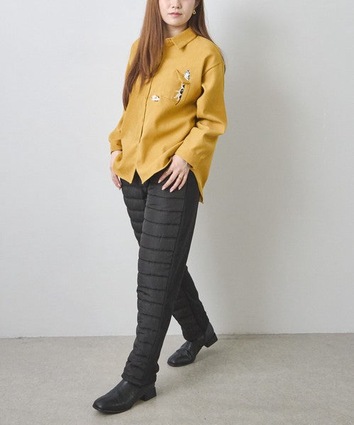 パンツ 中綿 キルティング 裏起毛 暖か 防寒 ウエストゴム 体型カバー 秋 冬 M-L LL