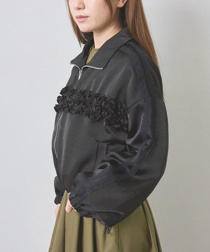 ジャケット ブルゾン フリル レース ショート丈 ゆったり 体型カバー 秋 冬 F