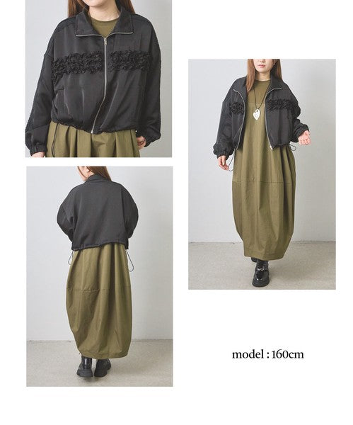 ジャケット ブルゾン フリル レース ショート丈 ゆったり 体型カバー 秋 冬 F