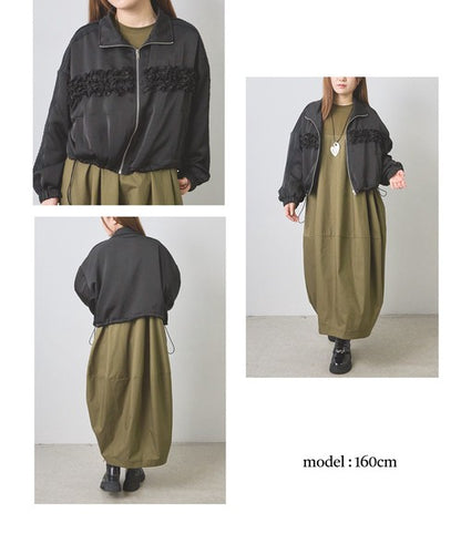 ジャケット ブルゾン フリル レース ショート丈 ゆったり 体型カバー 秋 冬 F