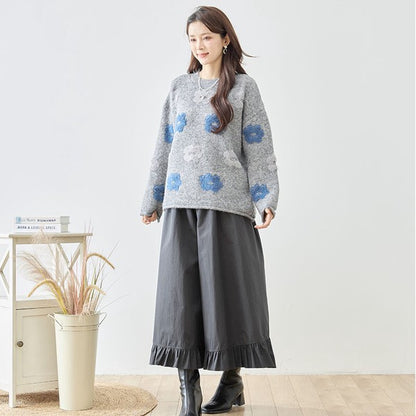 ニット プルオーバー セーター 花柄 ゆったり 体型カバー 秋 冬 M L