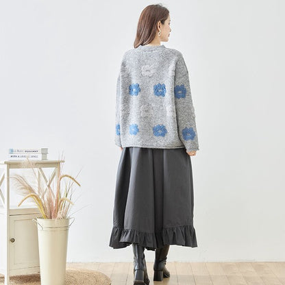 ニット プルオーバー セーター 花柄 ゆったり 体型カバー 秋 冬 M L