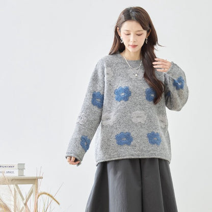 ニット プルオーバー セーター 花柄 ゆったり 体型カバー 秋 冬 M L