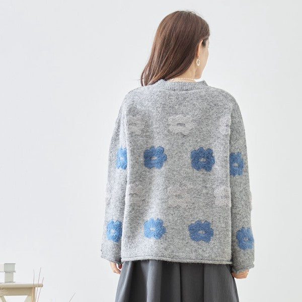 ニット プルオーバー セーター 花柄 ゆったり 体型カバー 秋 冬 M L