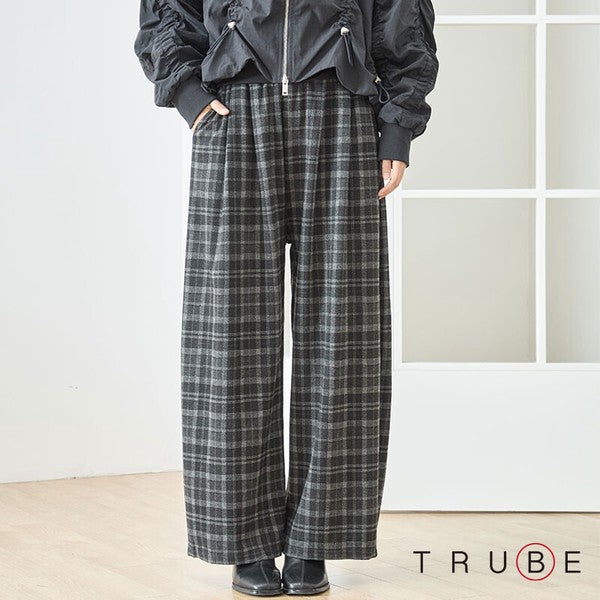 パンツ ワイド ワイドパンツ 柄物 ウエストゴム ゆったり 体型カバー 秋 冬 M L