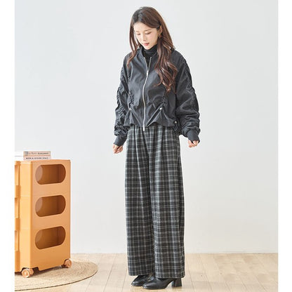 パンツ ワイド ワイドパンツ 柄物 ウエストゴム ゆったり 体型カバー 秋 冬 M L