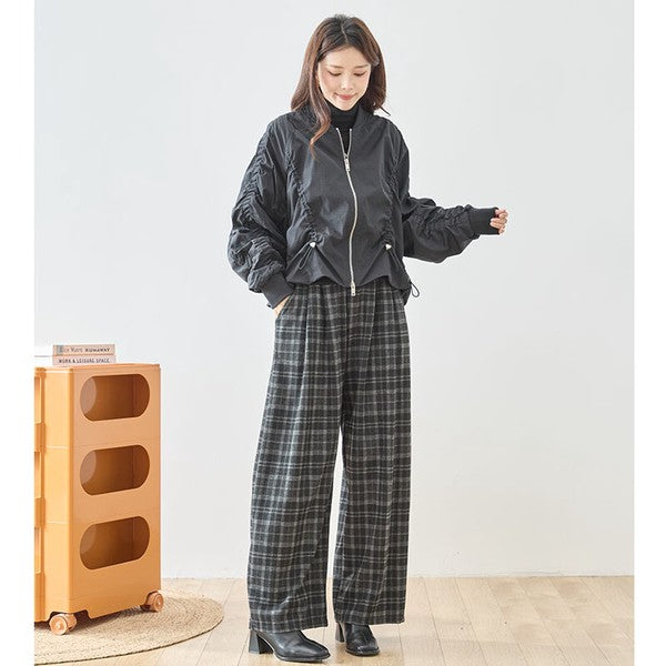 パンツ ワイド ワイドパンツ 柄物 ウエストゴム ゆったり 体型カバー 秋 冬 M L
