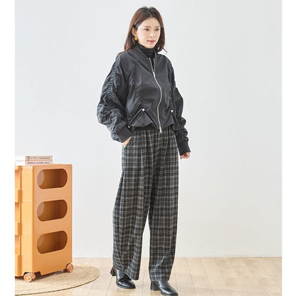 パンツ ワイド ワイドパンツ 柄物 ウエストゴム ゆったり 体型カバー 秋 冬 M L