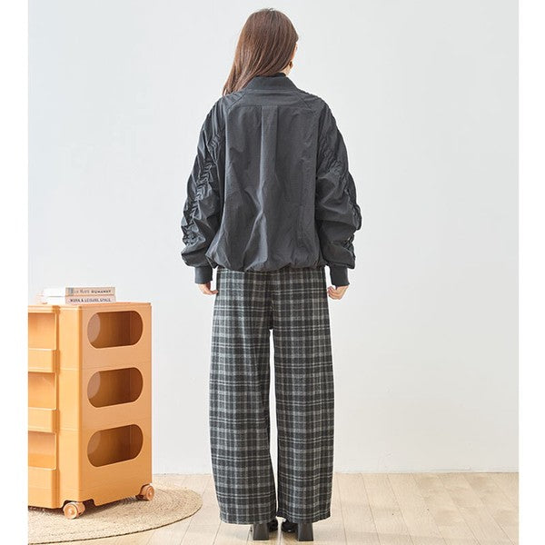 パンツ ワイド ワイドパンツ 柄物 ウエストゴム ゆったり 体型カバー 秋 冬 M L