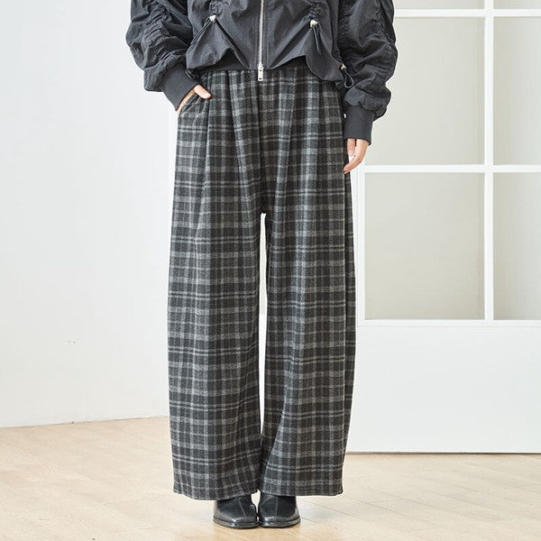 パンツ ワイド ワイドパンツ 柄物 ウエストゴム ゆったり 体型カバー 秋 冬 M L