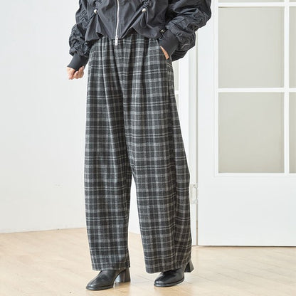 パンツ ワイド ワイドパンツ 柄物 ウエストゴム ゆったり 体型カバー 秋 冬 M L