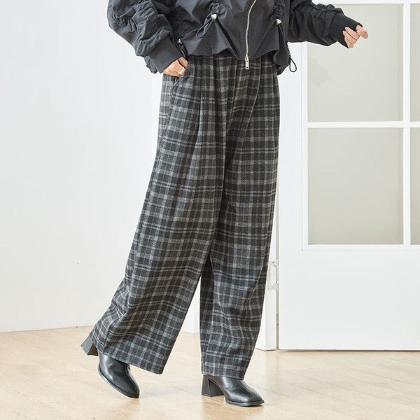 パンツ ワイド ワイドパンツ 柄物 ウエストゴム ゆったり 体型カバー 秋 冬 M L