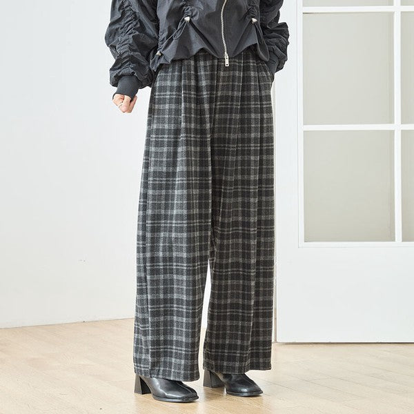 パンツ ワイド ワイドパンツ 柄物 ウエストゴム ゆったり 体型カバー 秋 冬 M L