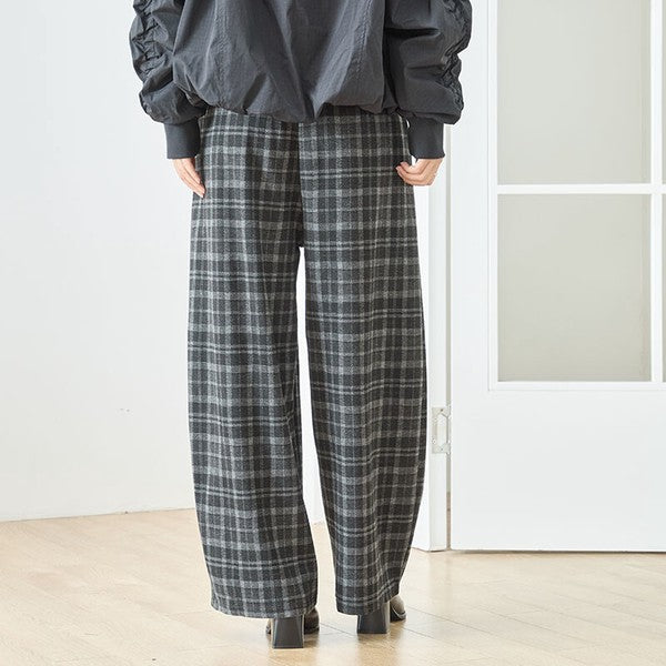 パンツ ワイド ワイドパンツ 柄物 ウエストゴム ゆったり 体型カバー 秋 冬 M L