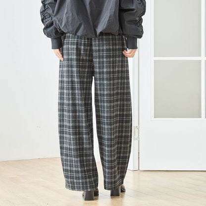 パンツ ワイド ワイドパンツ 柄物 ウエストゴム ゆったり 体型カバー 秋 冬 M L