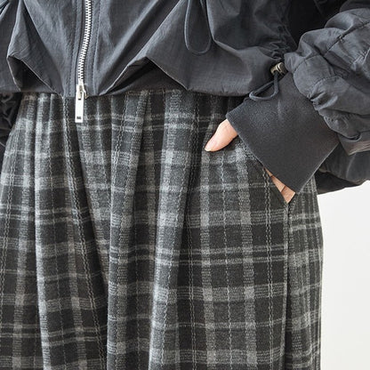 パンツ ワイド ワイドパンツ 柄物 ウエストゴム ゆったり 体型カバー 秋 冬 M L