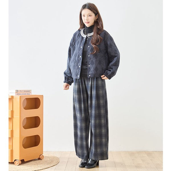 パンツ ワイド ワイドパンツ 柄物 ウエストゴム ゆったり 体型カバー 秋 冬 M L