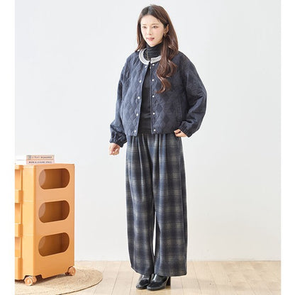 パンツ ワイド ワイドパンツ 柄物 ウエストゴム ゆったり 体型カバー 秋 冬 M L