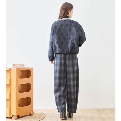 パンツ ワイド ワイドパンツ 柄物 ウエストゴム ゆったり 体型カバー 秋 冬 M L