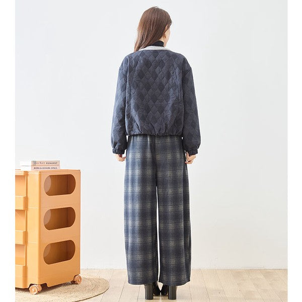 パンツ ワイド ワイドパンツ 柄物 ウエストゴム ゆったり 体型カバー 秋 冬 M L