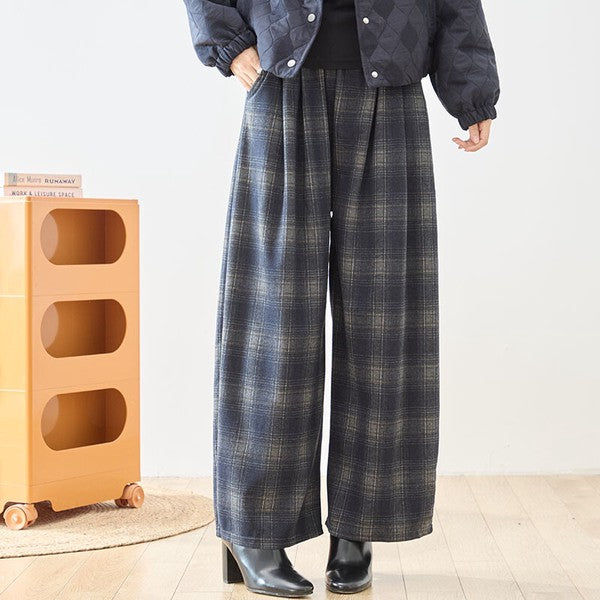 パンツ ワイド ワイドパンツ 柄物 ウエストゴム ゆったり 体型カバー 秋 冬 M L