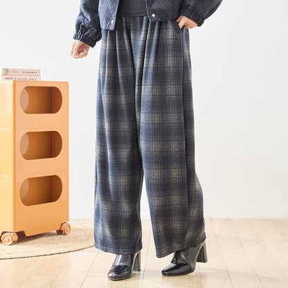 パンツ ワイド ワイドパンツ 柄物 ウエストゴム ゆったり 体型カバー 秋 冬 M L