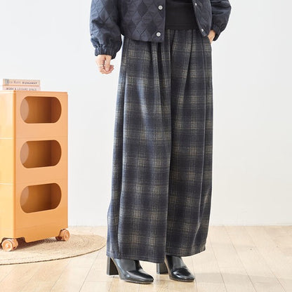 パンツ ワイド ワイドパンツ 柄物 ウエストゴム ゆったり 体型カバー 秋 冬 M L