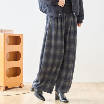 パンツ ワイド ワイドパンツ 柄物 ウエストゴム ゆったり 体型カバー 秋 冬 M L