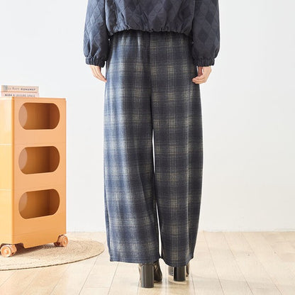 パンツ ワイド ワイドパンツ 柄物 ウエストゴム ゆったり 体型カバー 秋 冬 M L