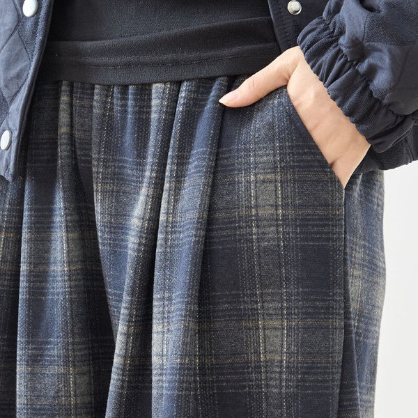 パンツ ワイド ワイドパンツ 柄物 ウエストゴム ゆったり 体型カバー 秋 冬 M L
