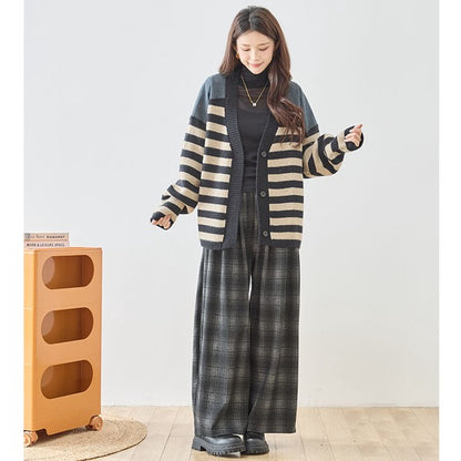 パンツ ワイド ワイドパンツ 柄物 ウエストゴム ゆったり 体型カバー 秋 冬 M L