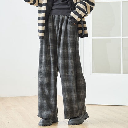 パンツ ワイド ワイドパンツ 柄物 ウエストゴム ゆったり 体型カバー 秋 冬 M L
