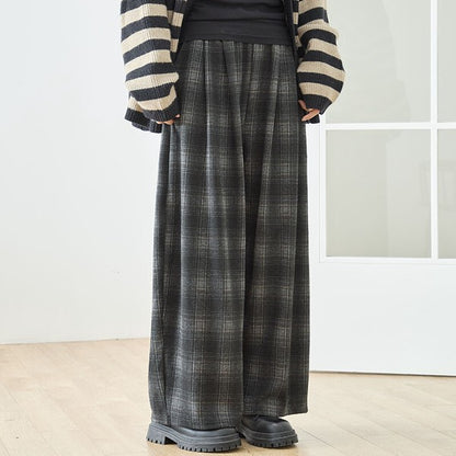パンツ ワイド ワイドパンツ 柄物 ウエストゴム ゆったり 体型カバー 秋 冬 M L