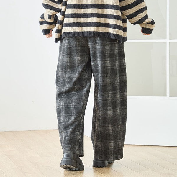 パンツ ワイド ワイドパンツ 柄物 ウエストゴム ゆったり 体型カバー 秋 冬 M L