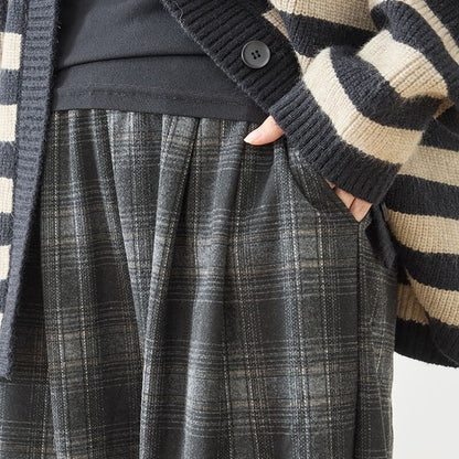 パンツ ワイド ワイドパンツ 柄物 ウエストゴム ゆったり 体型カバー 秋 冬 M L