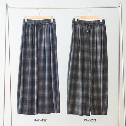 パンツ ワイド ワイドパンツ 柄物 ウエストゴム ゆったり 体型カバー 秋 冬 M L