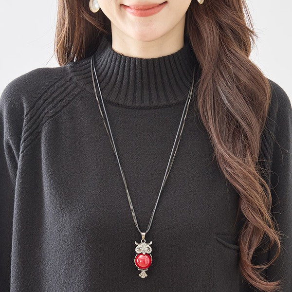 ネックレス アクセサリー ロング フクロウ モチーフ ラインストーン カジュアル きれいめ 秋 冬