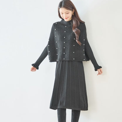 ワンピース ベスト セットアップ ニット 無地 ゆったり 体型カバー 秋 冬 M L