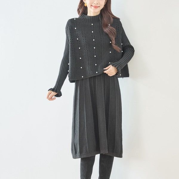 ワンピース ベスト セットアップ ニット 無地 ゆったり 体型カバー 秋 冬 M L