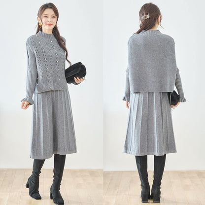 ワンピース ベスト セットアップ ニット 無地 ゆったり 体型カバー 秋 冬 M L