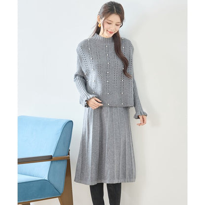 ワンピース ベスト セットアップ ニット 無地 ゆったり 体型カバー 秋 冬 M L